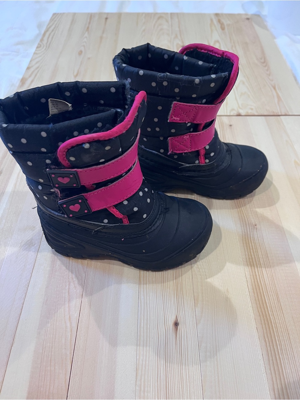 Girls Black and Pink Polka Dot Winter-Snow Boots